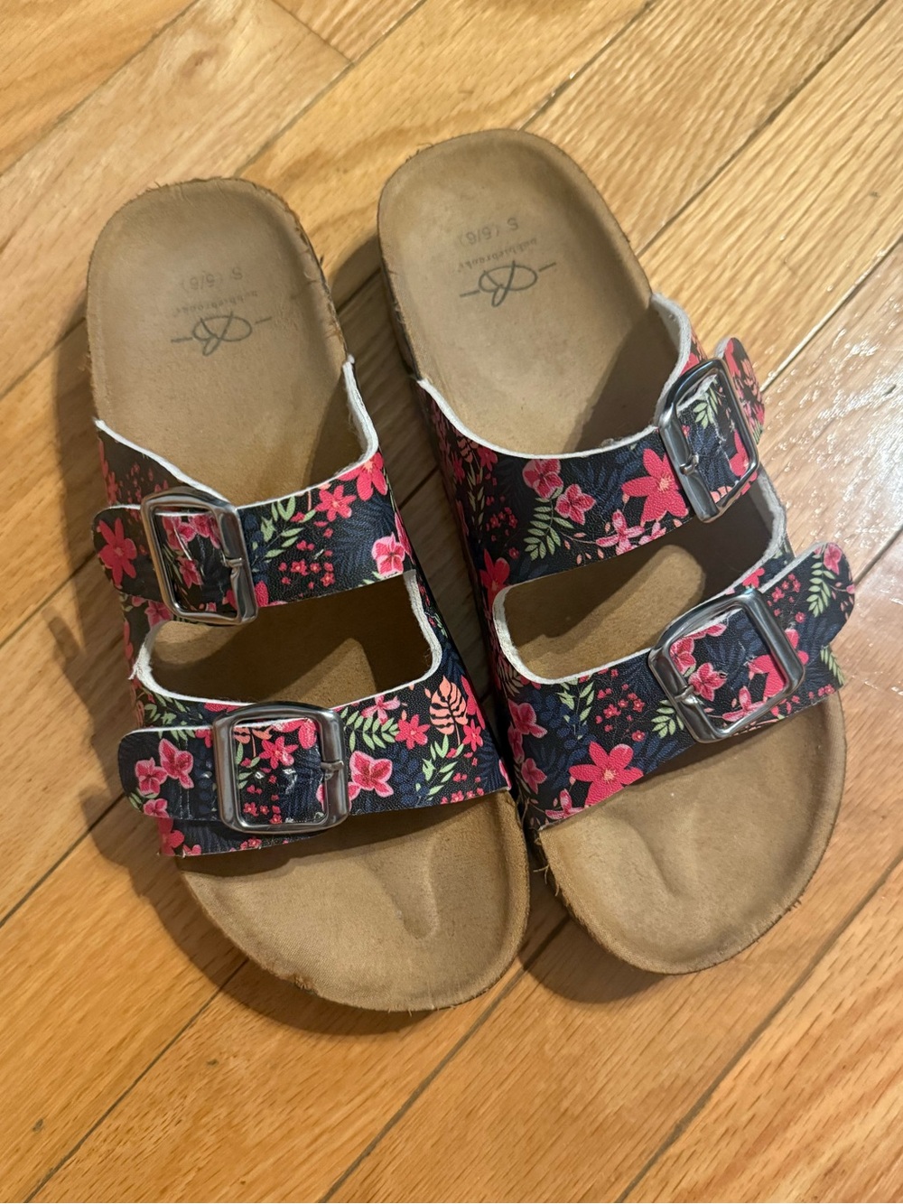 Bobbie Brooks Floral Double Buckle Slide Sandals Women’s Size 5/6
